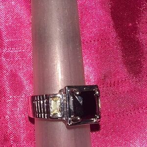 Silver Ring with Black and Clear Stones